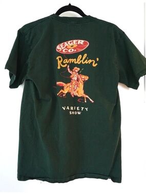 Seager Apparel Men's Ramblin' Show Cowboy T-Shirt Graphic Green Medium NWT